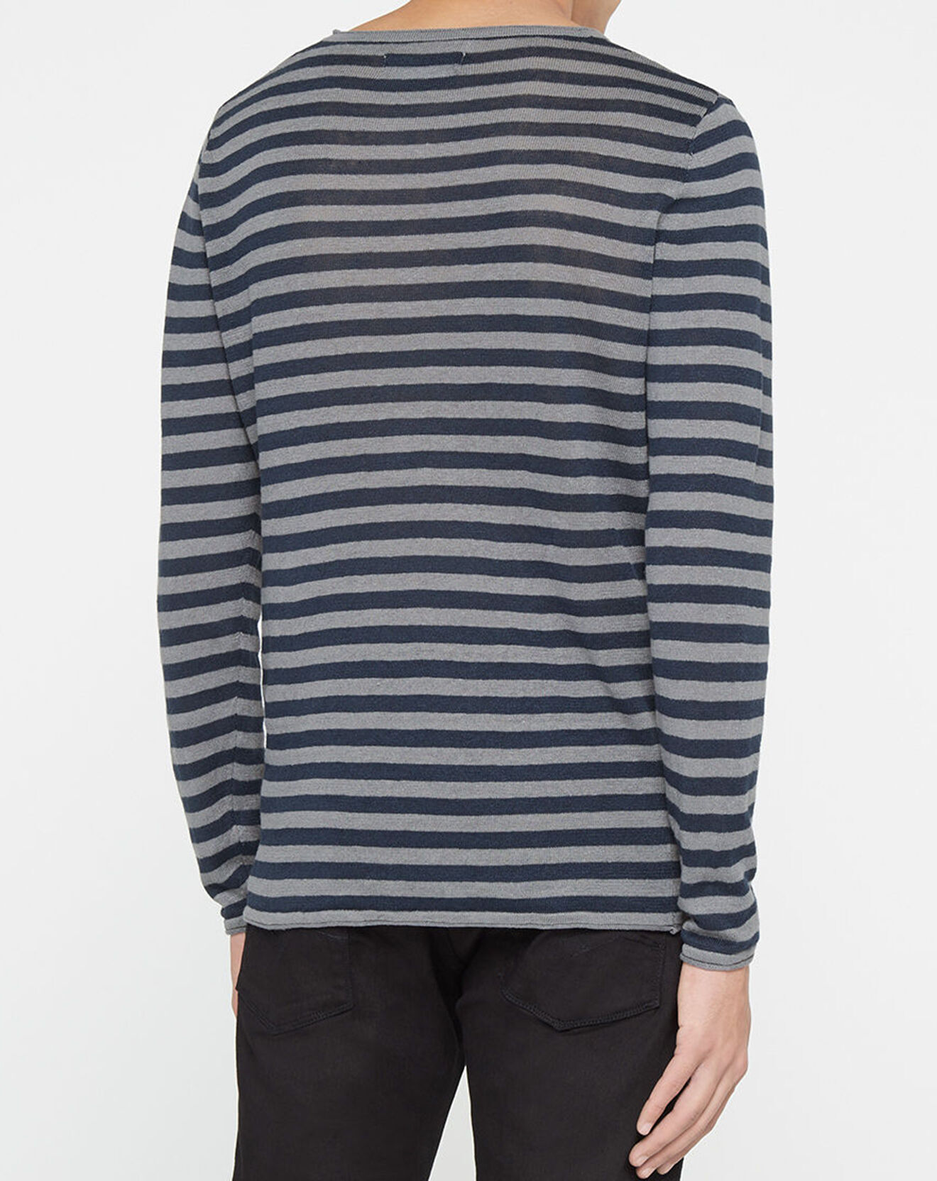 Replay Pull 100% Lin pocket à rayures bleu/gris
