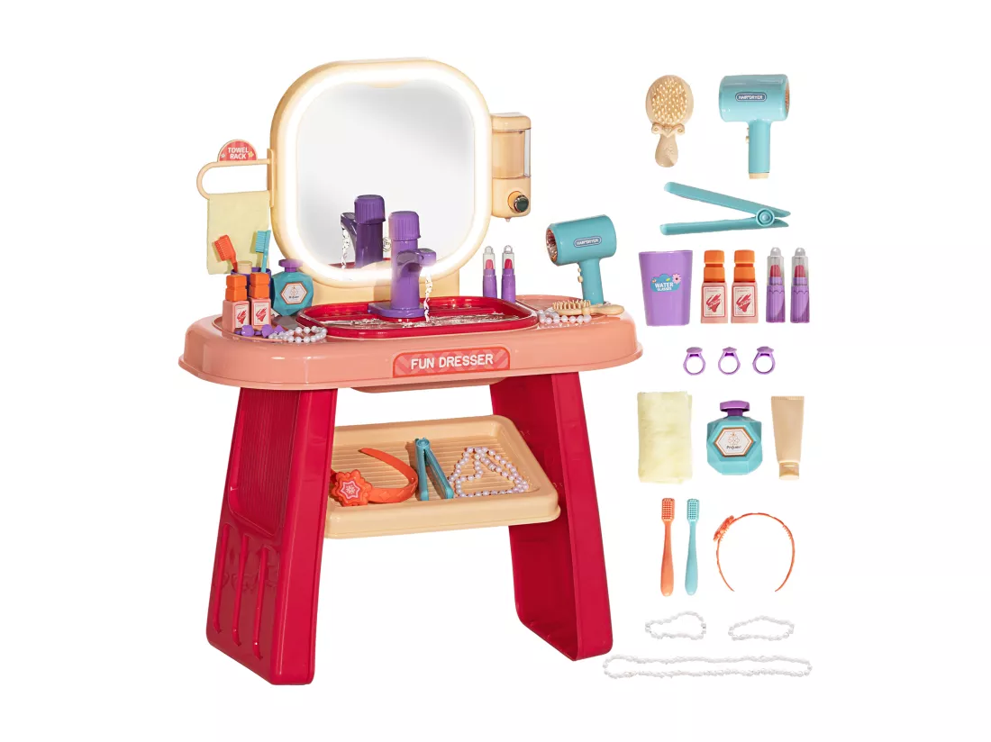Coiffeuse enfant style néo-rétro - nombreux accessoires - effets lumineux sonores - beige rose