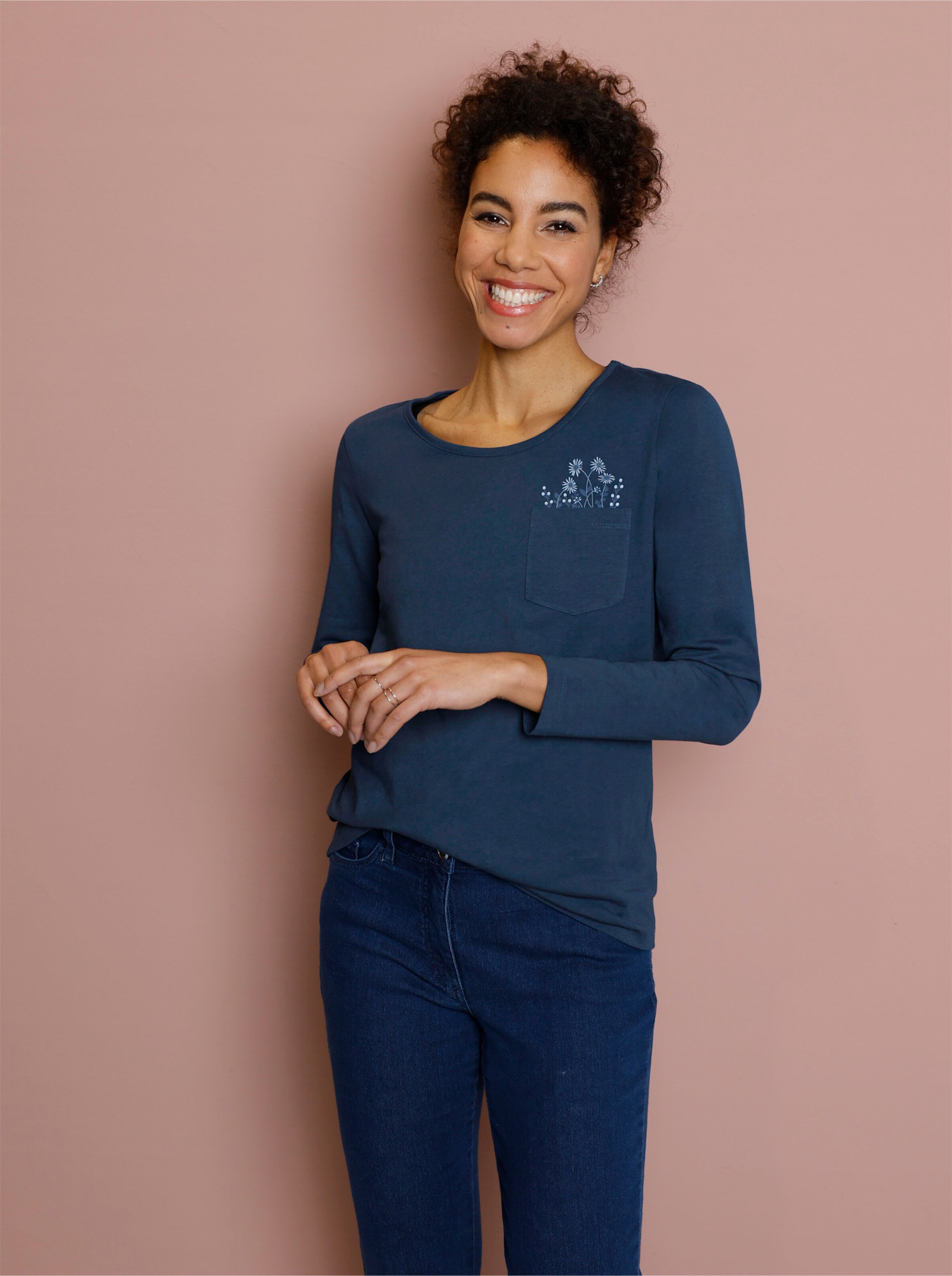 Rundhalsshirt mit Blumen-Druck