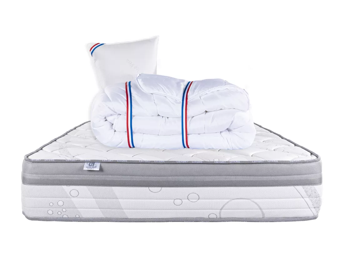 Matelas 90x190 cm, Relaxation, 26cm, Ressorts Ensachés, Soutien ferme + Oreiller + Couette