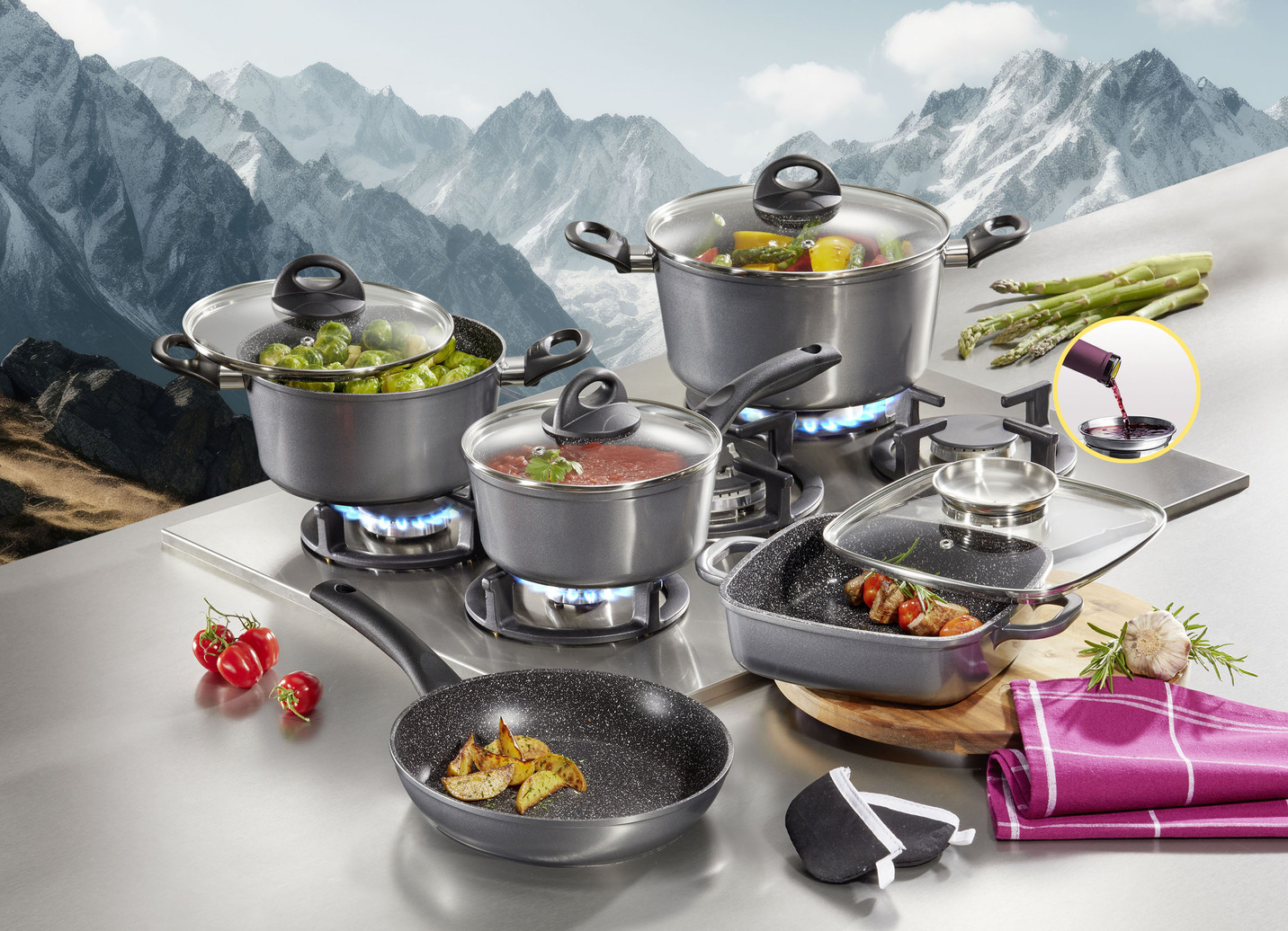 STONELINE® Kochtopf-Set, 15-teilig
