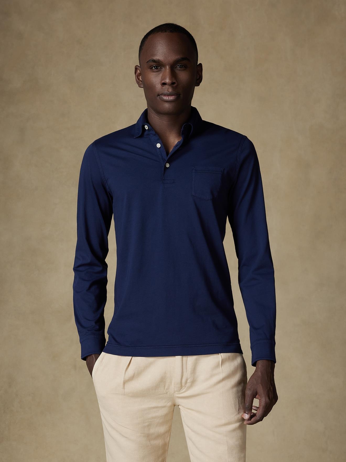 Polo Bred manches longues en jersey marine