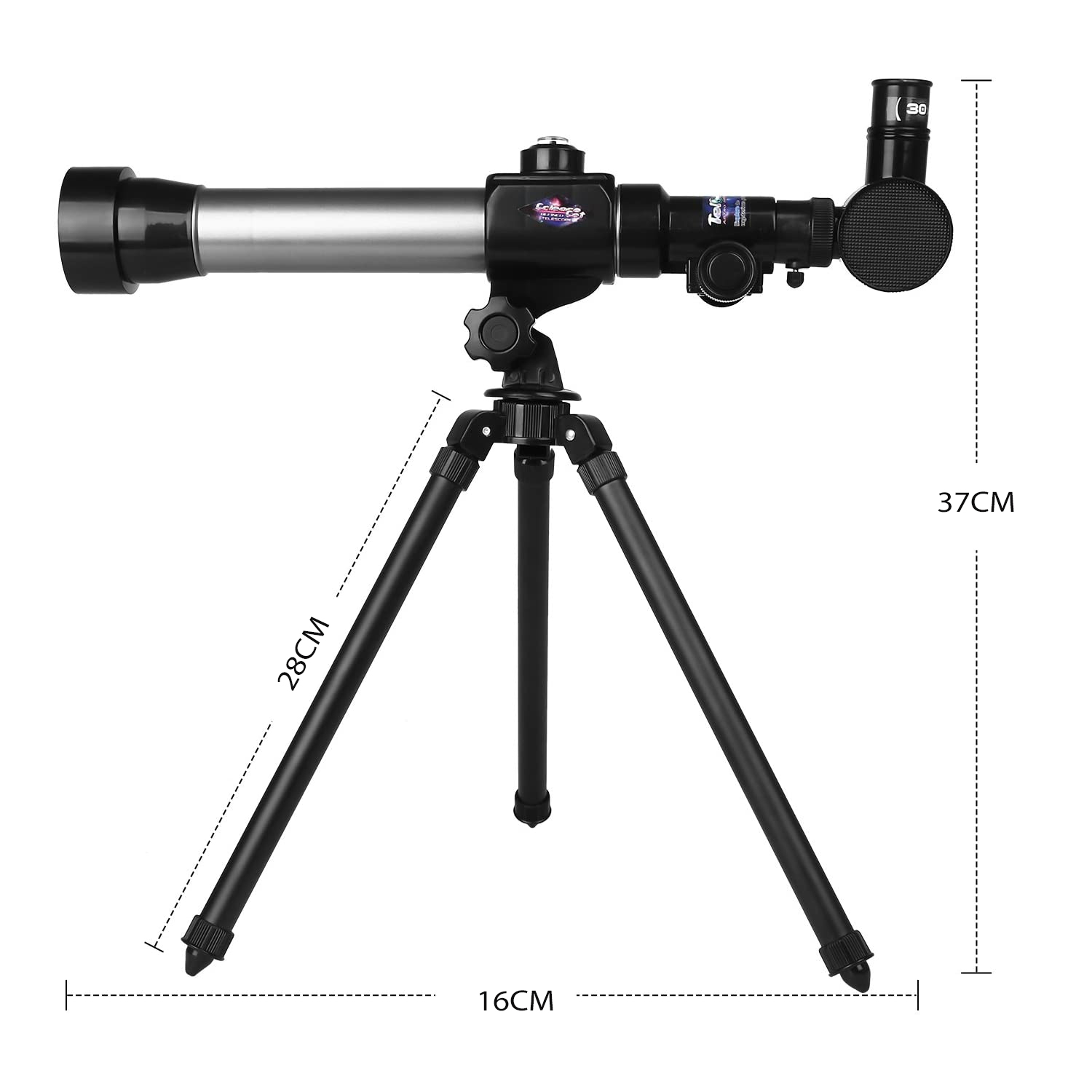 (5-tlg. Set) Kinder Teleskop mit Stativ 20x/30x/40x Vergrösserung Astronomisches Fernglas - Schwarz / Silber