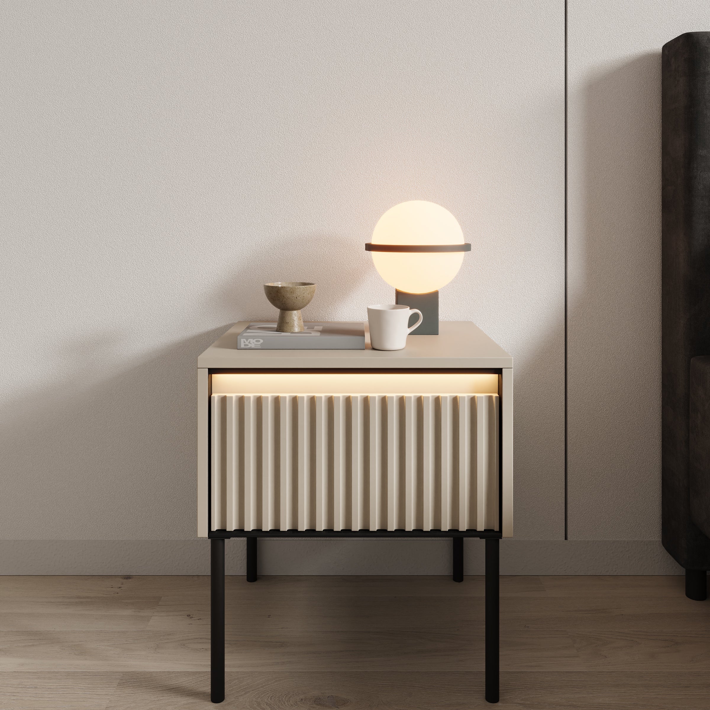 Meubella - Nachtkastje Timoteo - Beige - 46 cm