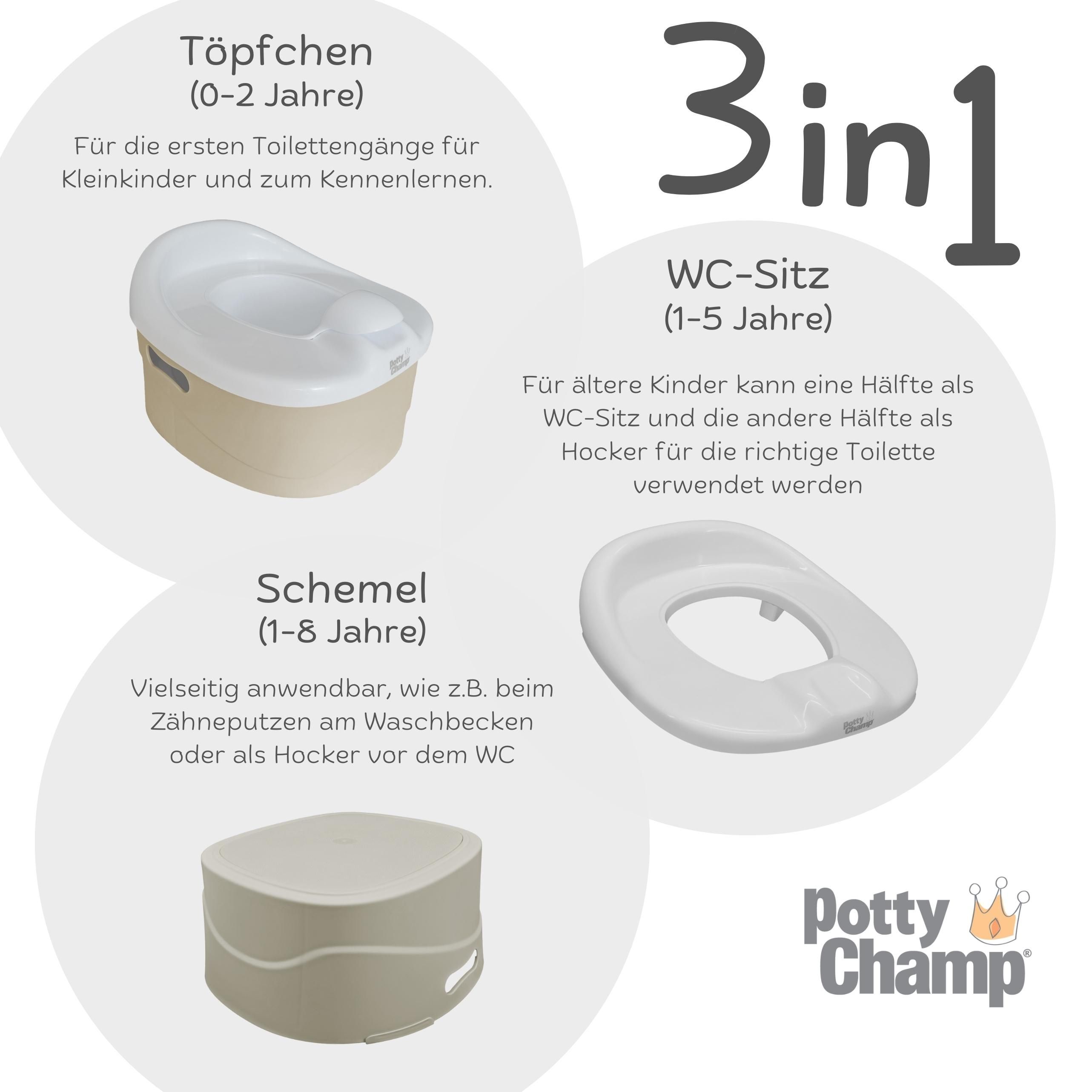 PottyChamp - 3in1 - Kinder Töpfchen, WC-Sitz & Schemel