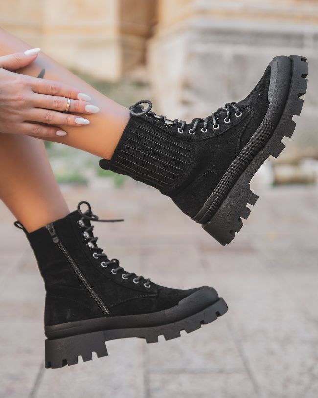 Bottines femme noires rangers à lacets - Beya