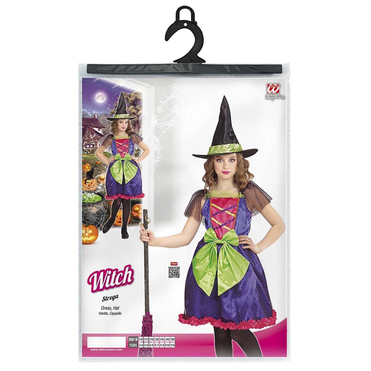 Halloween Kostuum Paars Groen Meisje Heks