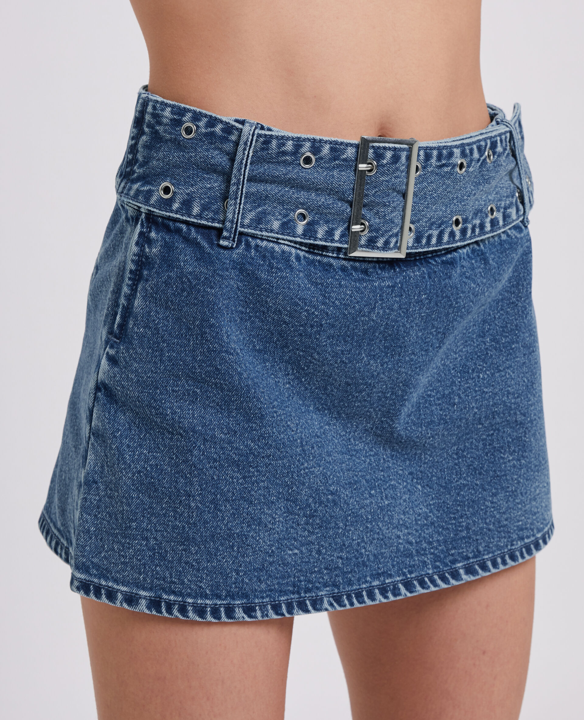 Jupe-short avec ceinture œillets - Bleu