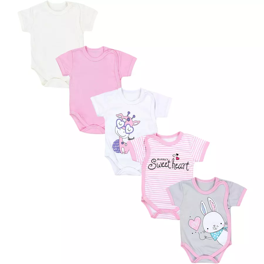 TupTam Baby Mädchen Kurzarm Wickelbody 5er Set weißgrau