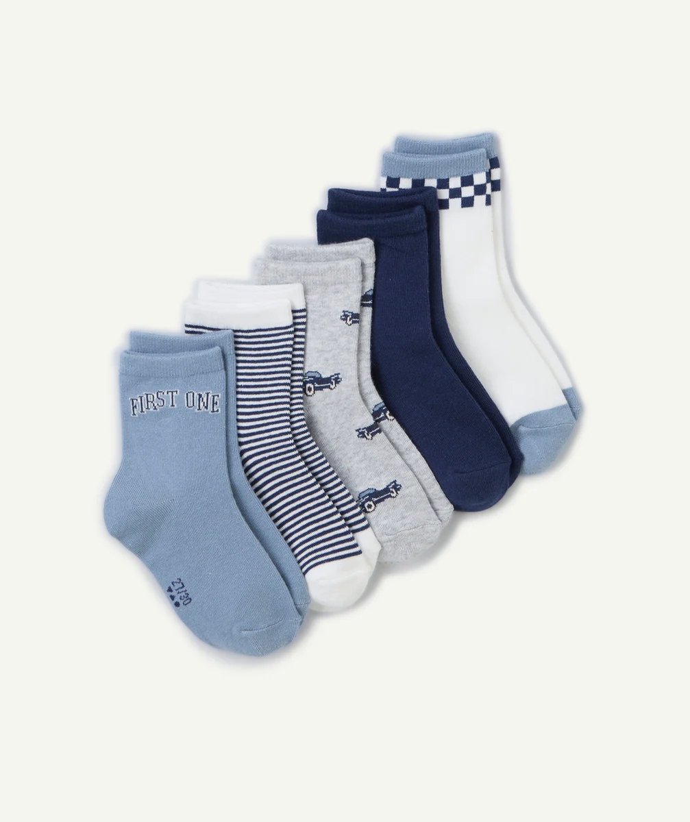 LOT DE 5 PAIRES DE CHAUSSETTES GARÇON BLEU GRIS ET BLANC