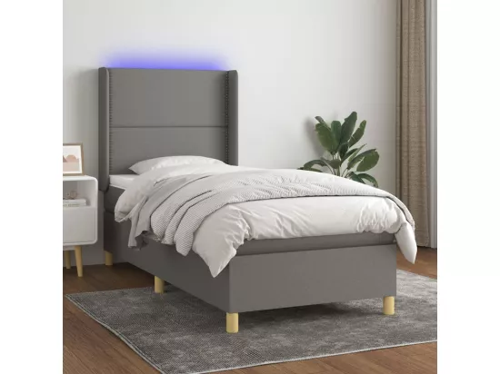 Sommier tapissier avec matelas et LED Gris foncé 90x190cm Tissu
