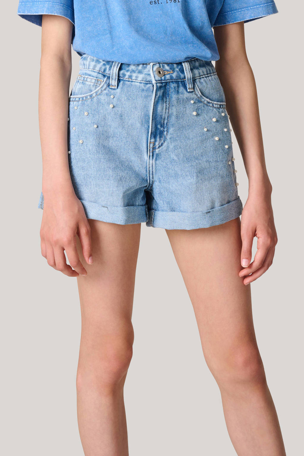 Shoeby high waist regular fit denim short light blue denim