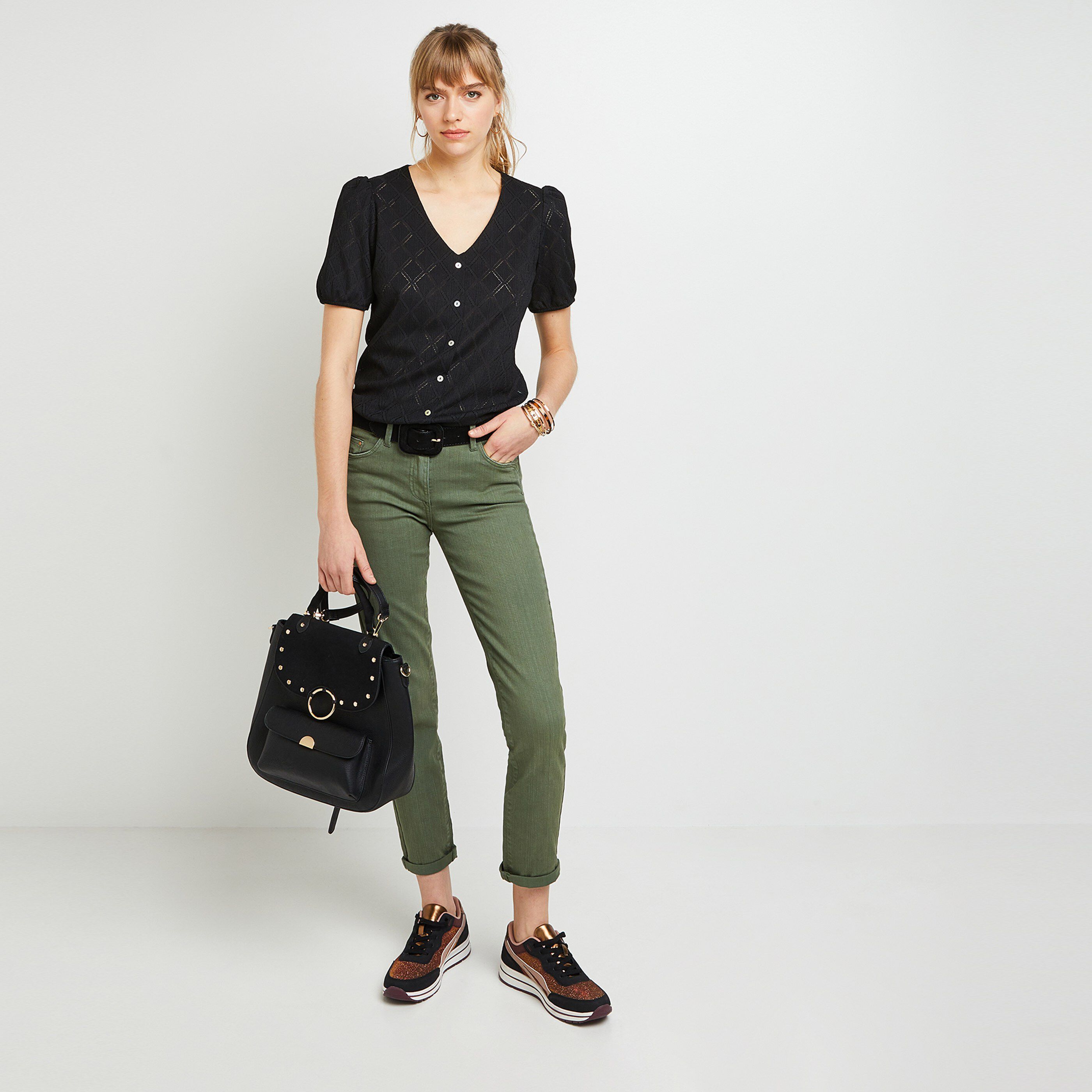 Tshirt ajouré femme - NOIR