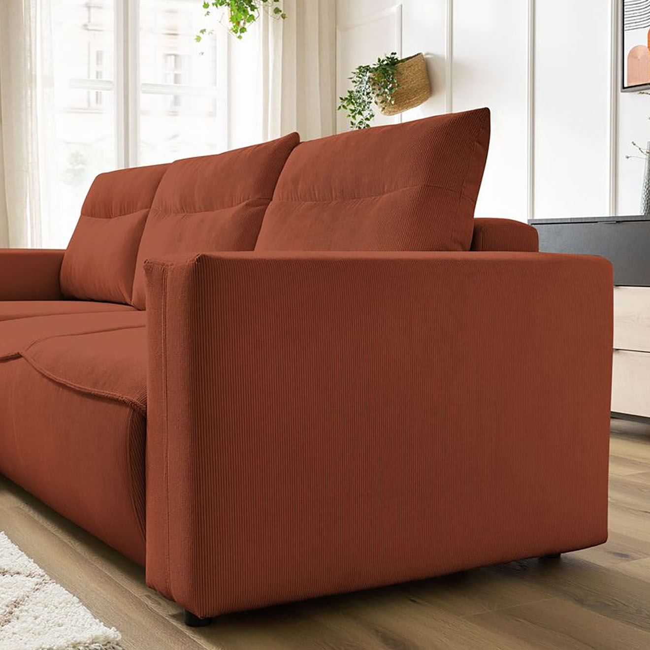 Bobochic Canapé d'angle gauche convertible coffre jasmin velours côtelé orange - 256x158x90 cm