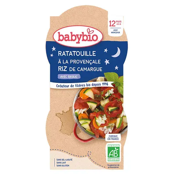 Babybio Jantar à Noite Tigela de Ratatouille com Arroz +12m Orgânico 2 x 200g