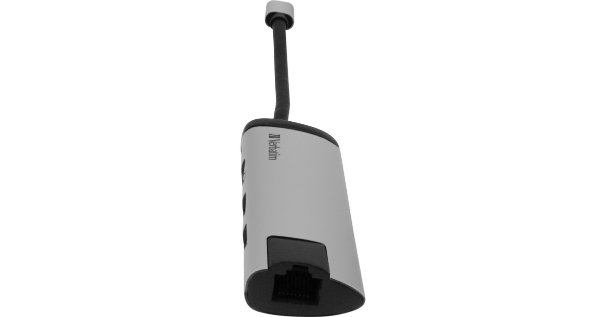 VerbatimUSB 3.2 Gen 1 multiport hub, USB-C > 2x USB-A + USB-C + HDMI + RJ-45 usb-hub  (Zilver/zwart, PD, opladen tot 100 watt)