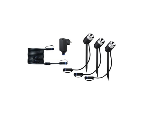 Paulmann Plug & Shine LED Grondpen Starterset IP65 3x3.5W 3x240 lm 3000K Pike antraciet 230/24V 3 stuks