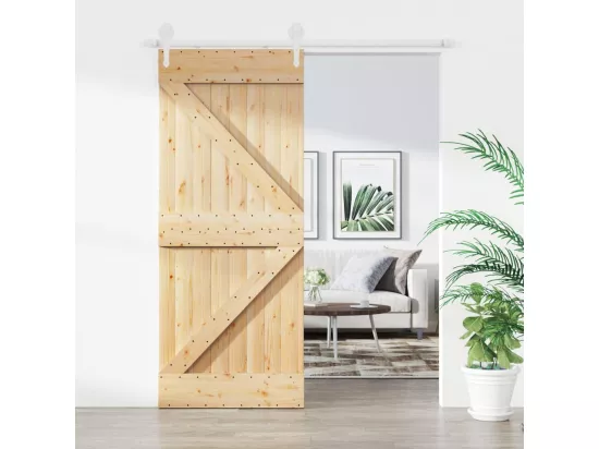 Porte coulissante et kit de quincaillerie 85x210 cm pin massif