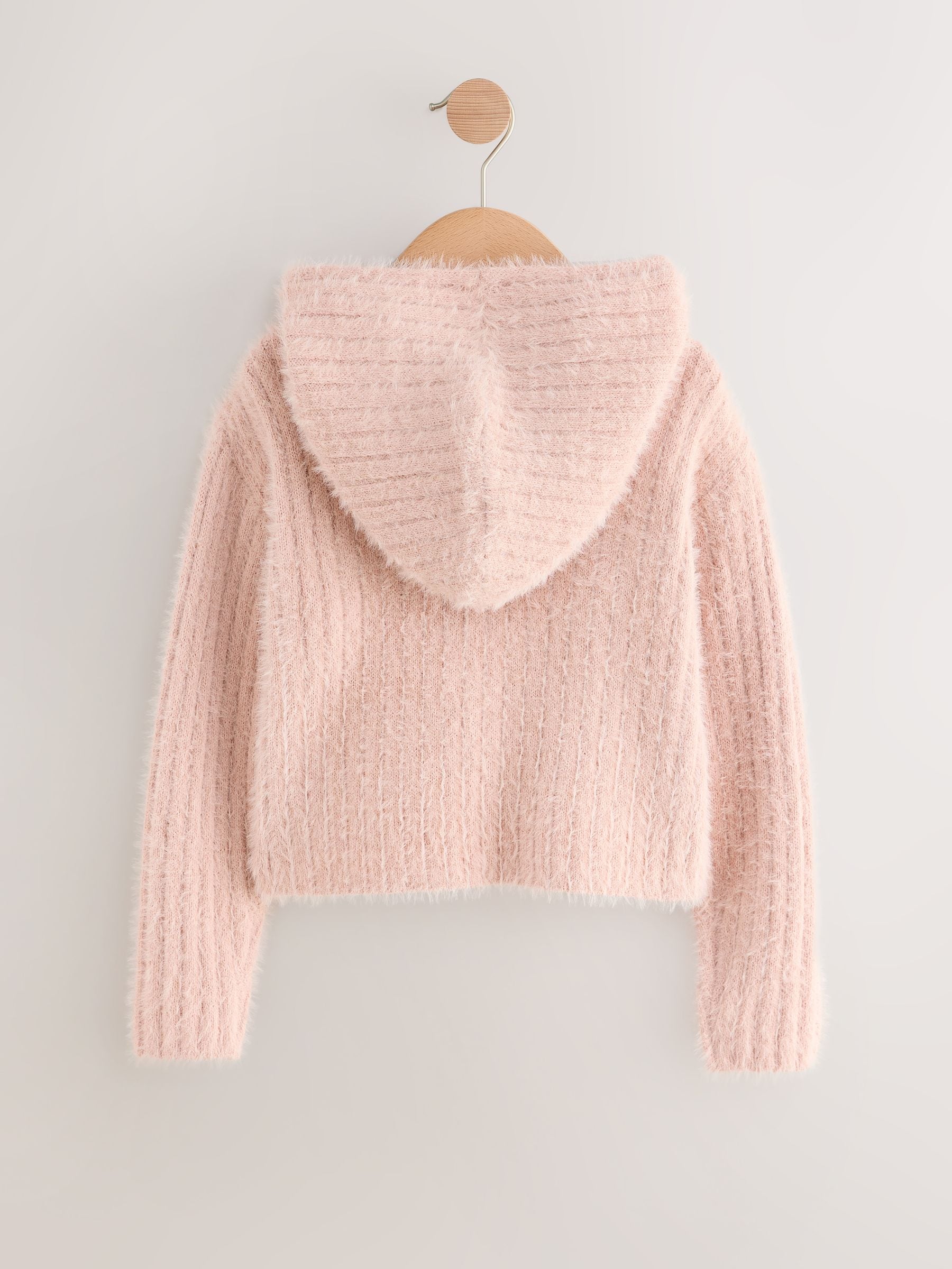 Roze - Donzige doorlopende rits hoodie (3-16jr)