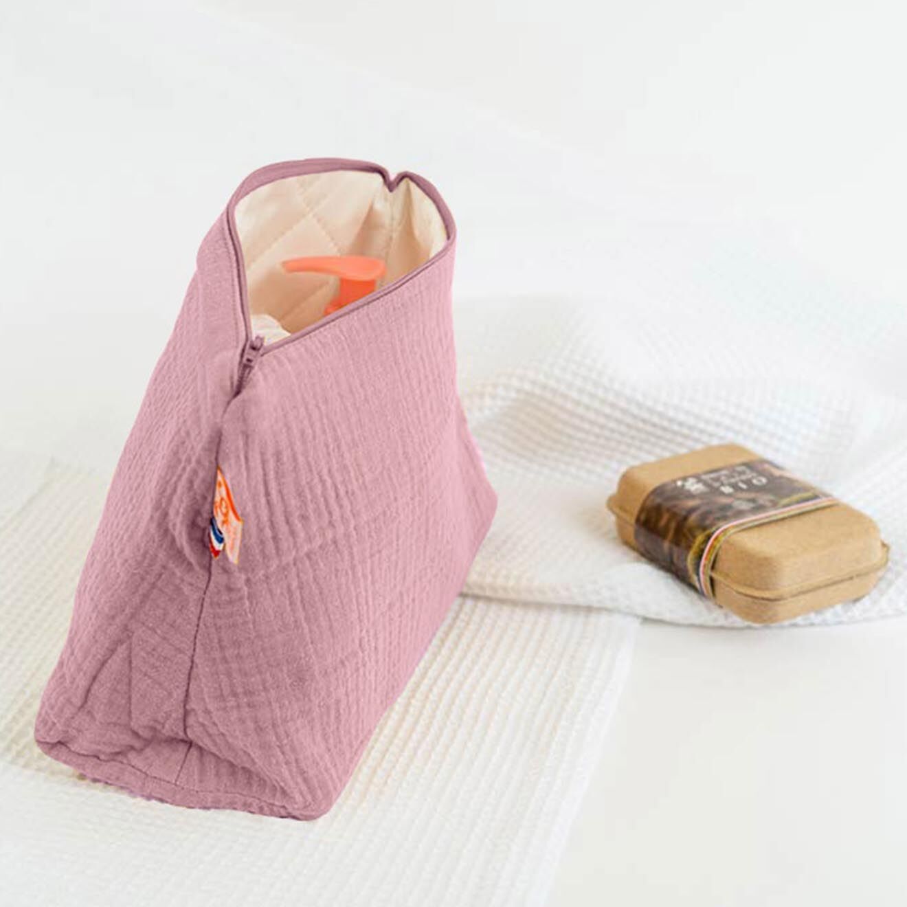 Papate Trousse de Toilette en Coton Bio rose - 23x17 cm