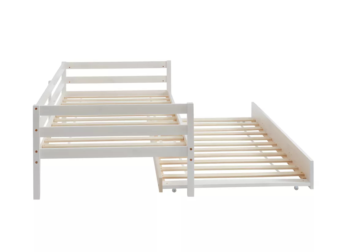 Lit gigogne AEDAN II - 2 x 90 x 190 cm - Pin massif et MDF - Blanchi