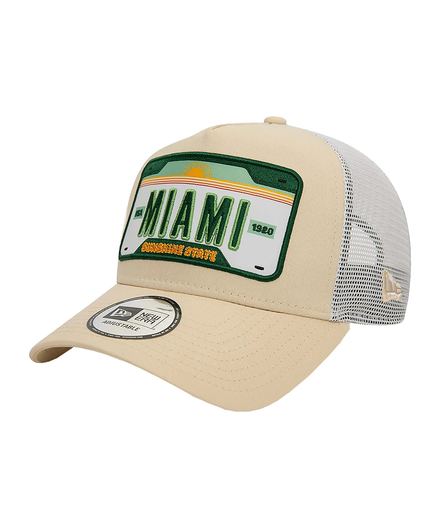 New Era Miami Plate Trucker Cap Beige