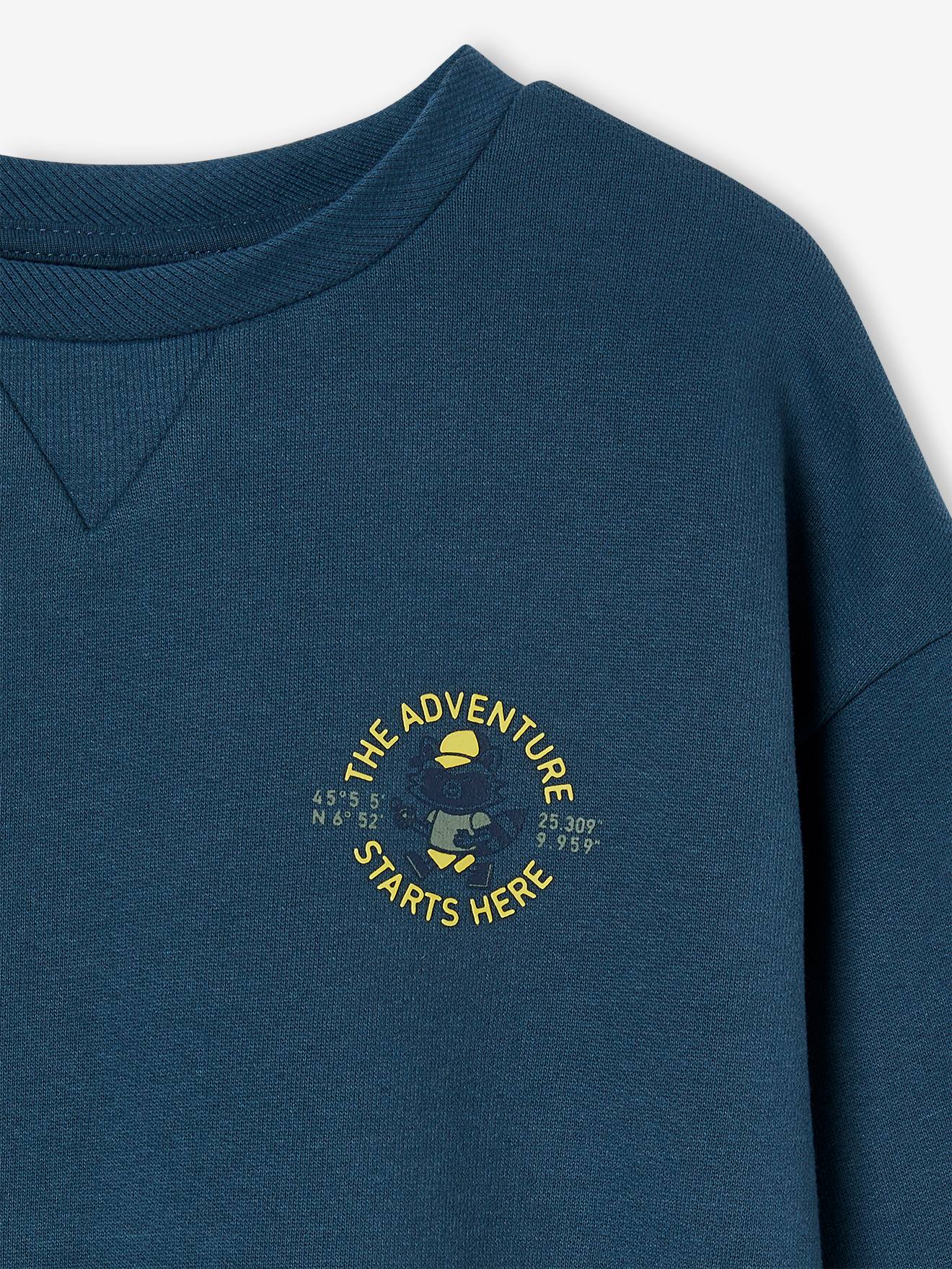 Moletom infantil masculino azul petróleo com estampa grande de 