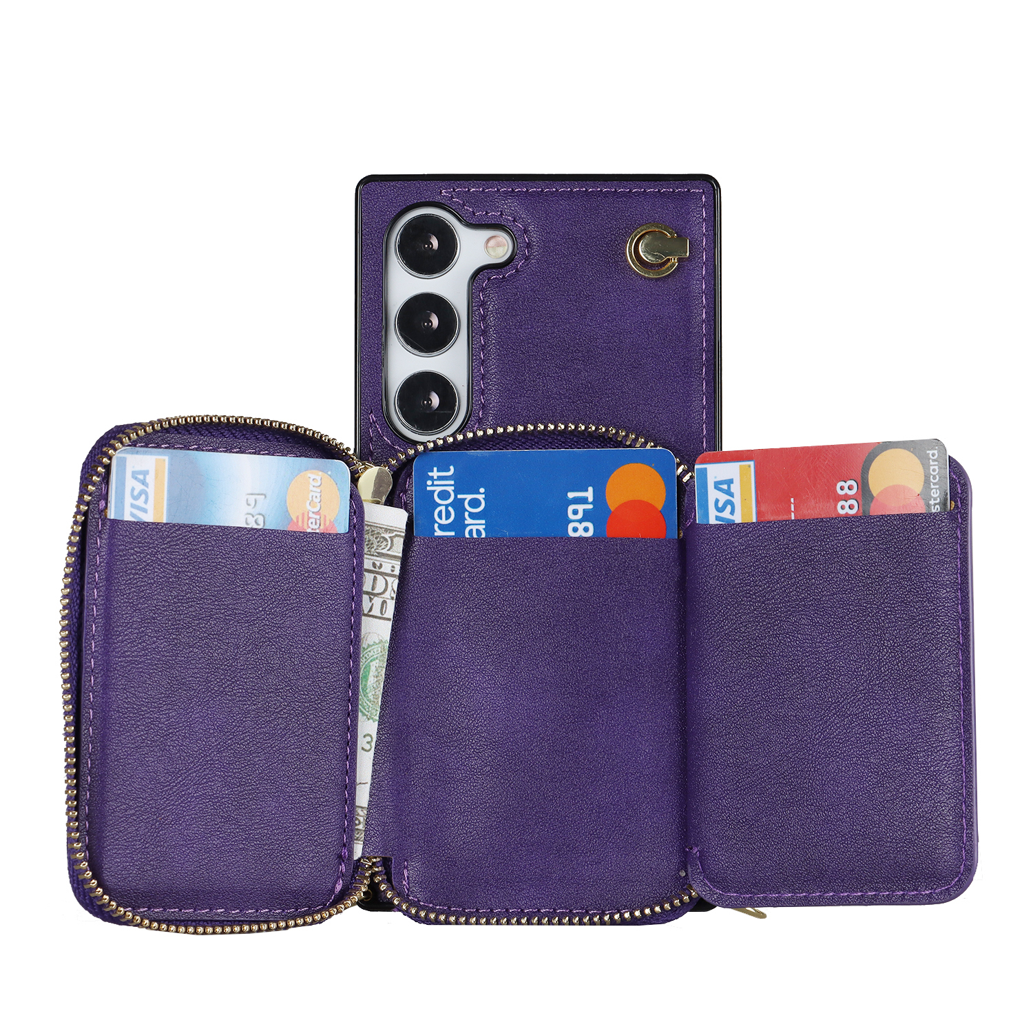 Samsung Galaxy S23 5G Necklace Leder Schutz Hülle mit Kartenfächer   Handykette (140cm) - Violett