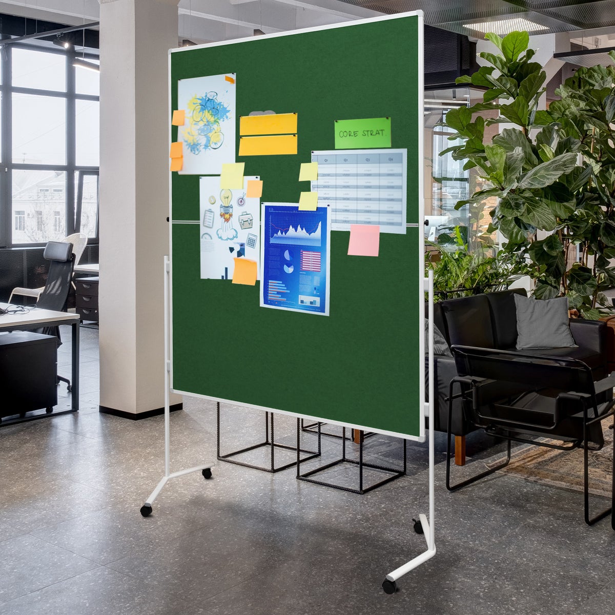 FOLD Moderatiebord - opvouwbaar Metaplanbord met viltoppervlak - verrijdbaar dankzij wieltjes - aan beide zijden bruikbaar - viltmoderatiebord 120x150 cm - groen