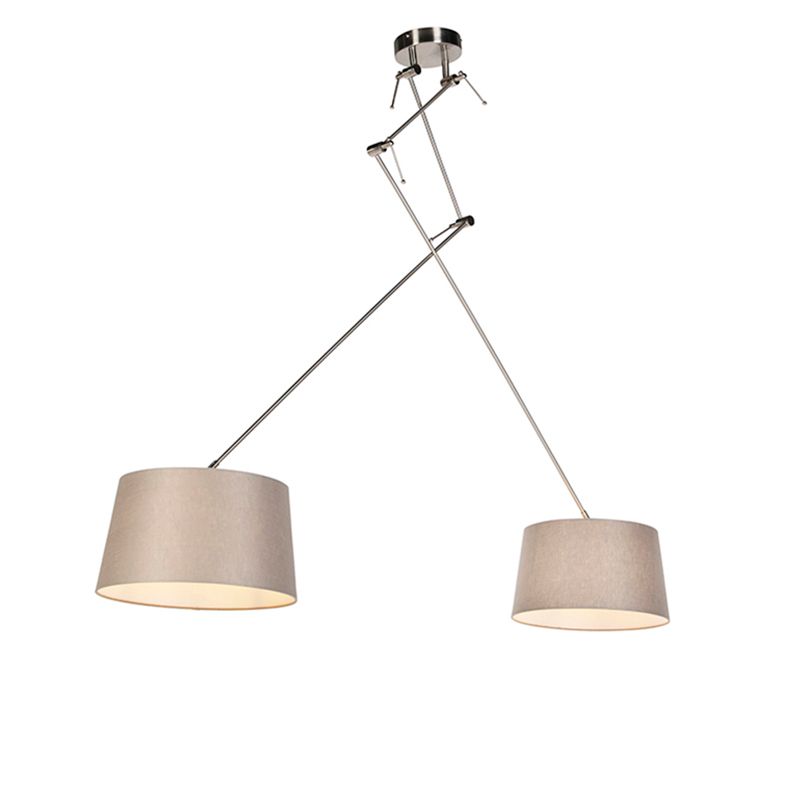 Hanglamp staal met linnen kappen taupe 35 cm 2-lichts  - Blitz