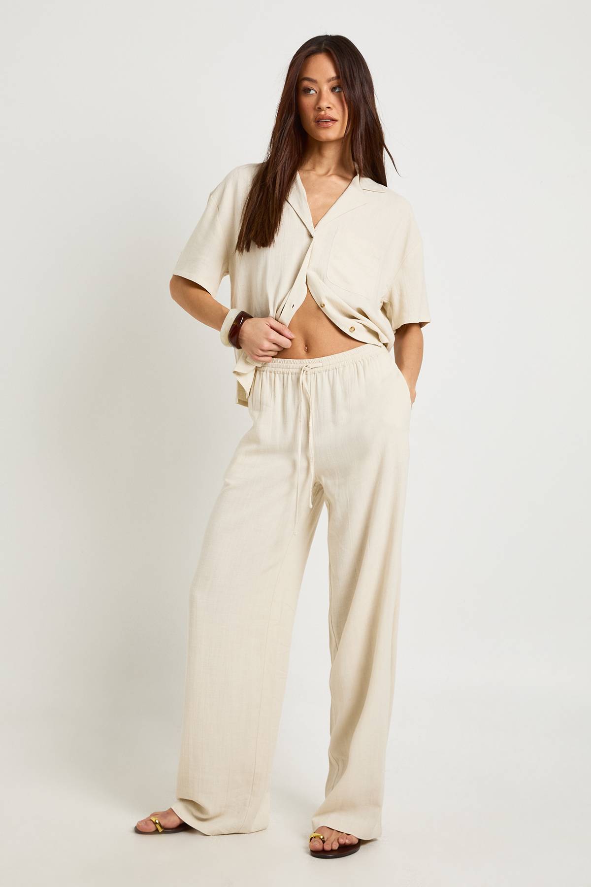 boohoo Pantalon Large En Lin Premium Coupe Longue