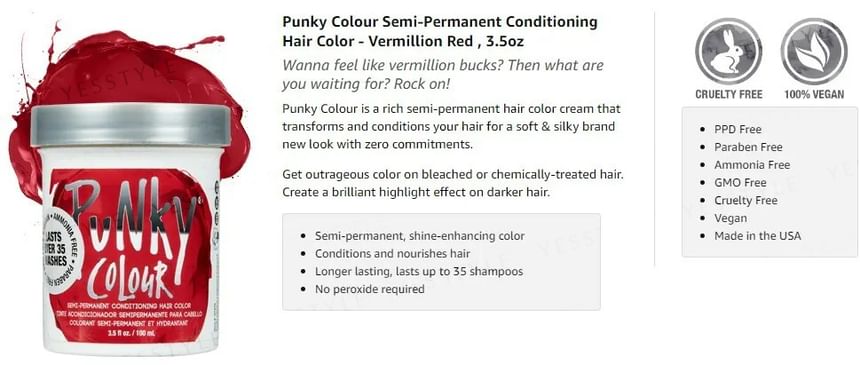 Punky Colour - Semi-permanente conditionerende haarkleur Vermiljoenrood