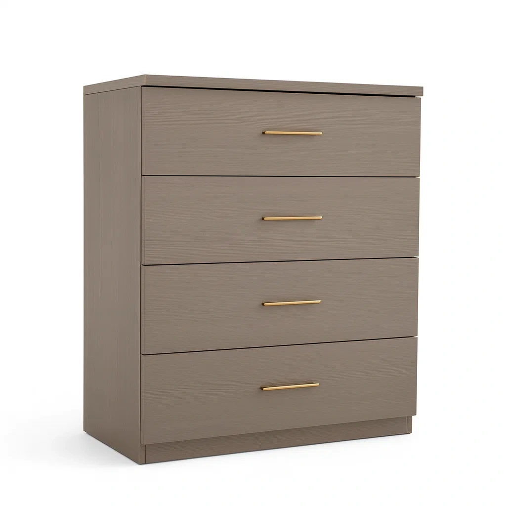 Commode à tiroirs 4 tiroirs bois MDF et métal marron