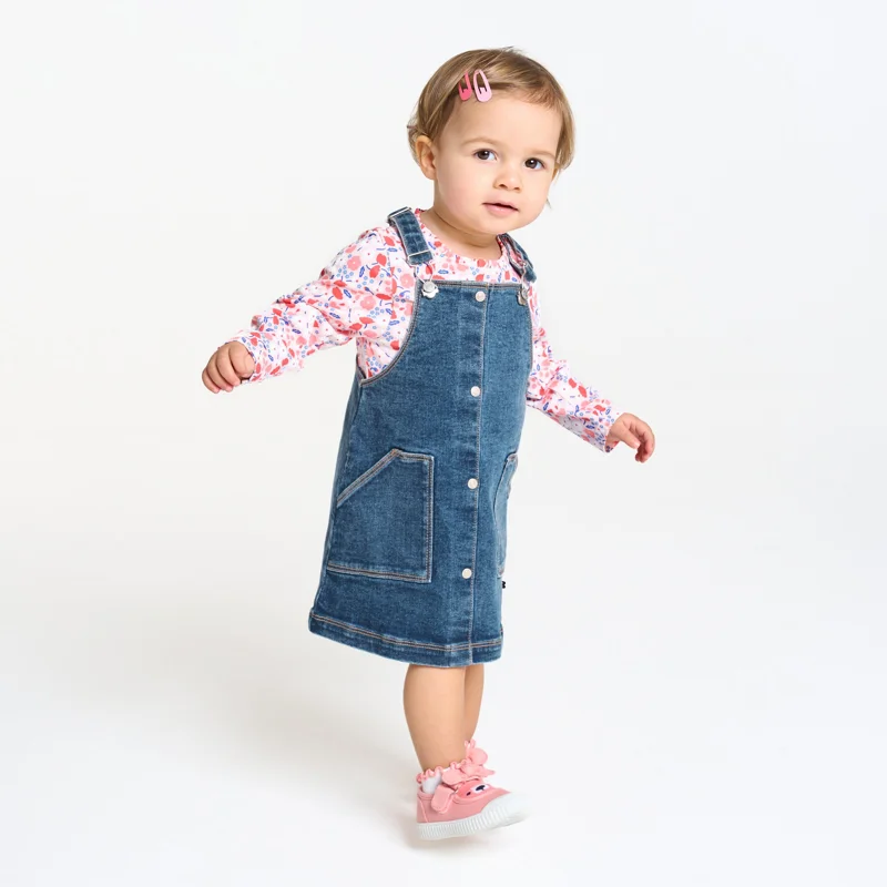 Robe à bretelles en denim bleu bébé fille Bleu