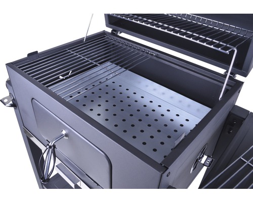 Houtskoolgrill, staal, 117,5 x 66 x 107,5 cm, zwart, grillrooster van verchroomd staal, inclusief grillrooster, dekselthermometer, deksel