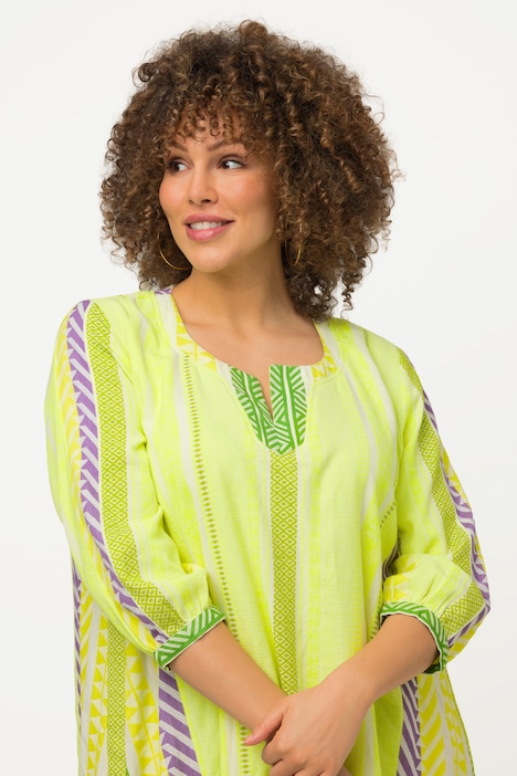 Kaftan, Ethnomuster, A-Linie, Tunika-Ausschnitt, 3/4-Arm