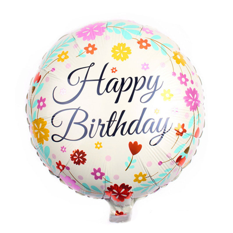 (Ø44cm) Party Ballon Folien Luftballon Rund Happy Birthday - Blumen