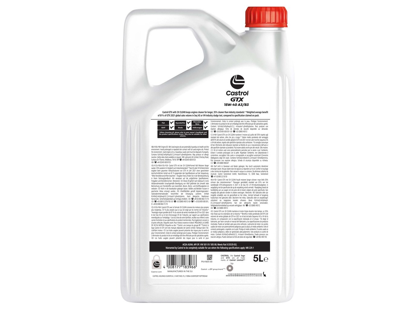 LUBRIFICANTE CASTROL GTX 15W40 A3-B3 5L
