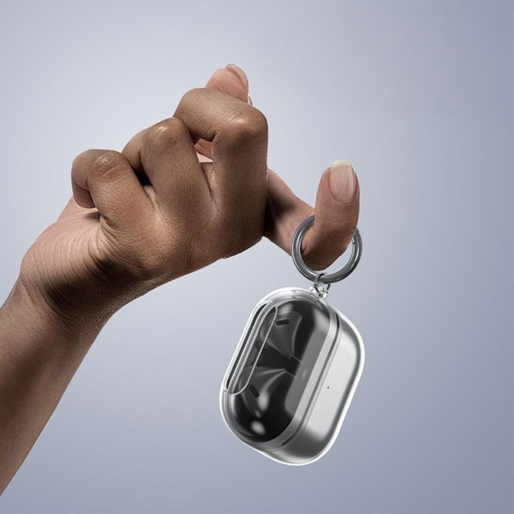 Samsung Galaxy Buds 3 / Buds 3 Pro Gummi Schutzhülle Abdeckung mit Karabinerhaken - Transparent