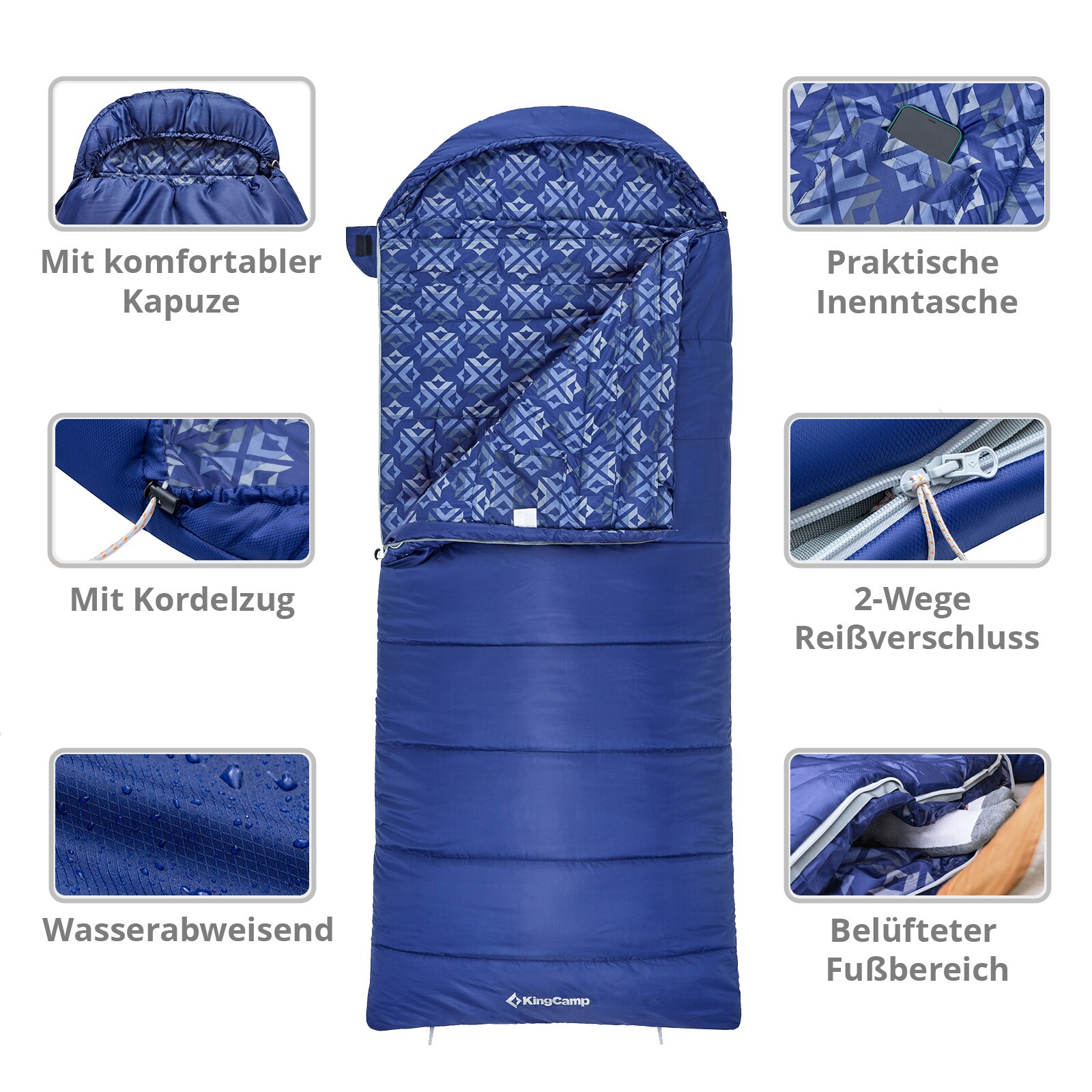 KINGCAMP Mumienschlafsack Superior 400XL 3 Jahreszeiten Schlafsack XL Lang -18°C Variante: R
