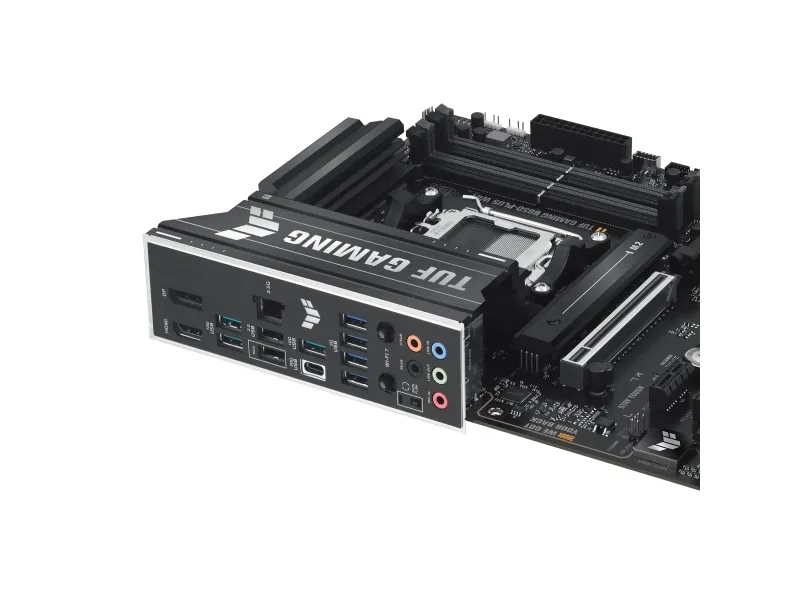 ASUS TUF GAMING B850-PLUS WIFI - Bundkort - ATX - Socket AM5 - AMD B850 Chipset - USB-C 3.2 Gen 2x2, USB-C 3.2 Gen2, USB 3.2 Gen 2, USB 3.2 Gen 1 - 2.5 Gigabit LAN, Wi-Fi 7, Bluetooth - onboard grafik (CPU påkrævet) - HD Audio (8-kanaler)