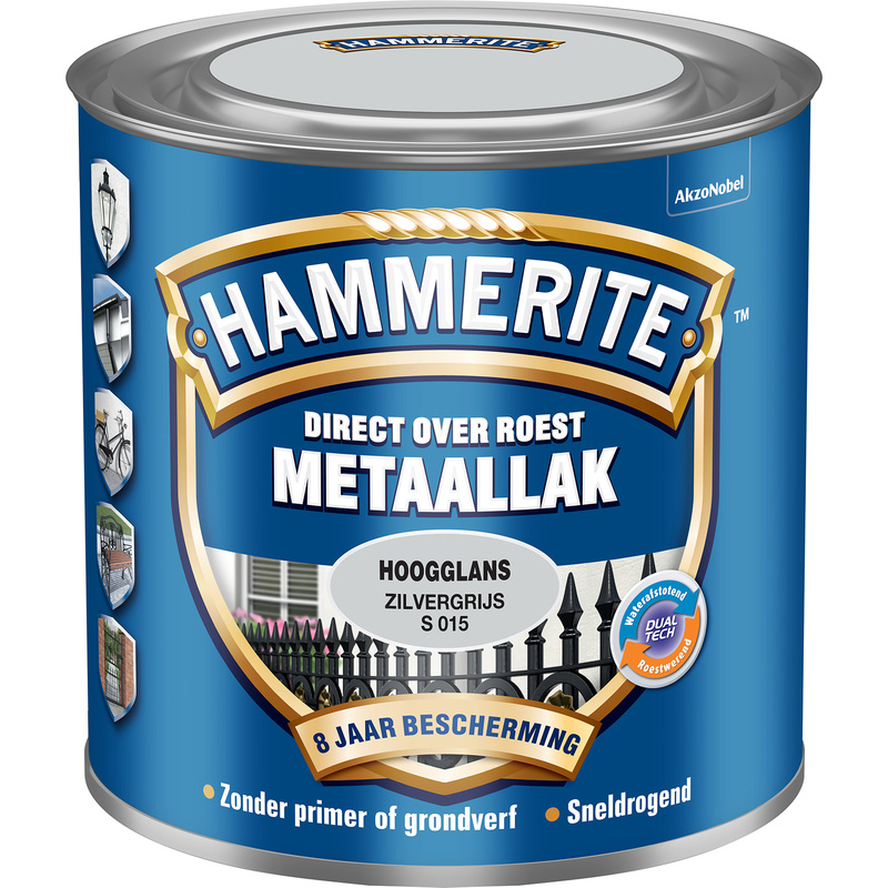 Hammerite hoogglans metaallak 250ml zilvergijs S015