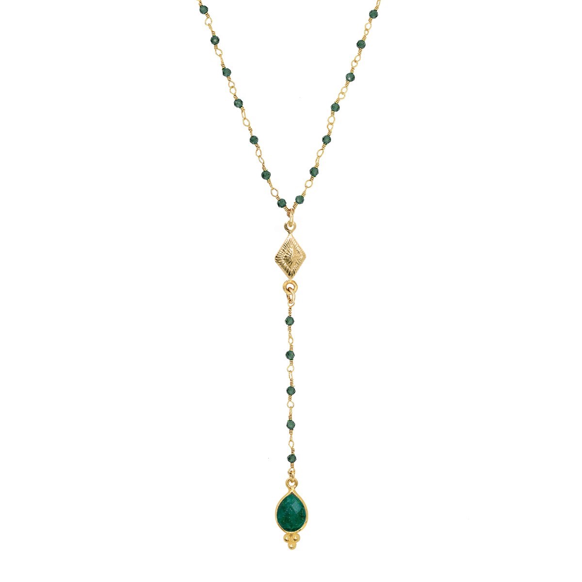 Chapelet quartz émeraude doré à l'or fin 24k NEW DELHI