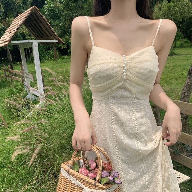 Moregirl - Midi-jurk met spaghettibandjes en kanten rand