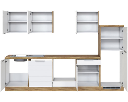 Held Furniture keukenblok zonder apparatuur Florence 300 cm wit mat gedemonteerde variant omkeerbaar 1106.6291