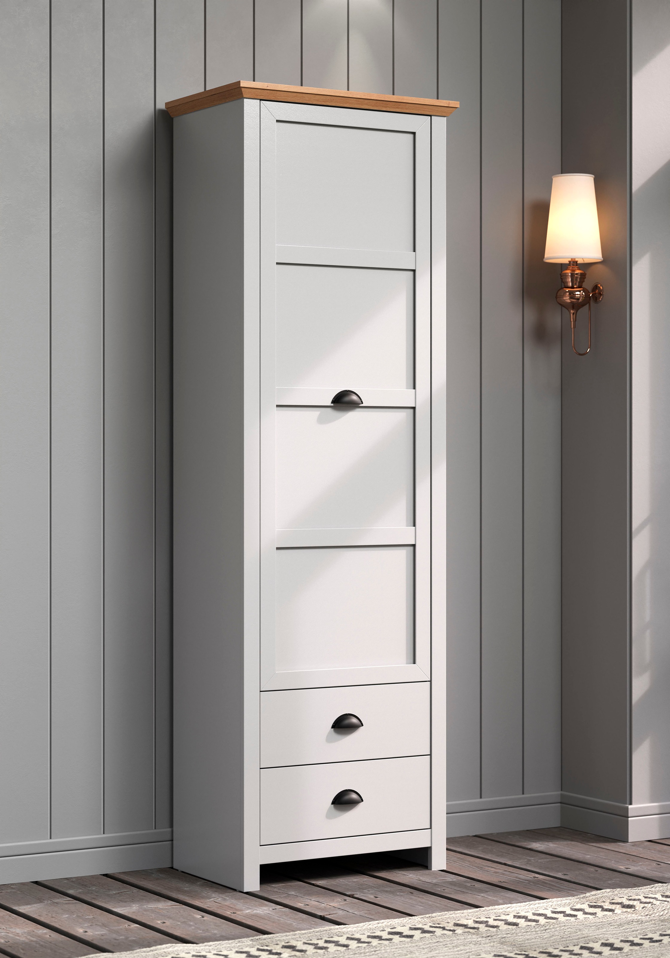 Home affaire Garderobenschrank »Herzwill« Kleiderschrank, grau, Eiche, Kleiderstange, B/H/T ca.: 65/201/41 cm