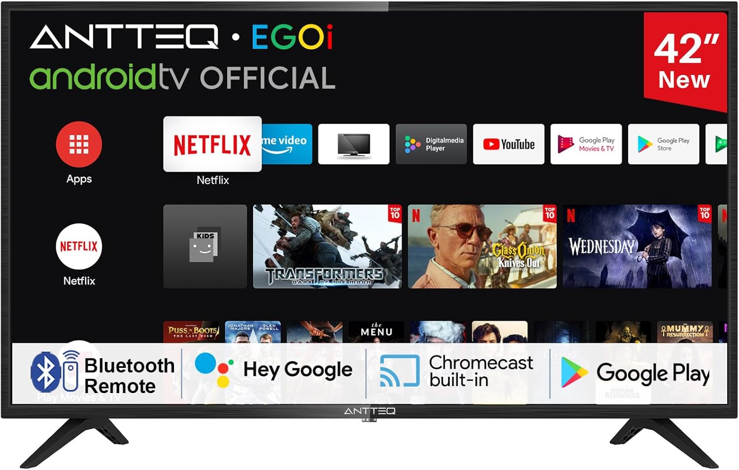 AG42F3 Smart TV 42 Pouces(106cm), Andriod TV LED FHD,Dolby Audio,Google Assistance,Bluetooth Triple Tuner(DVB-C/S2/-T2),Google Play Store((DAZN/Disney+/Netflix/Prime Video/Youtube),WiFi