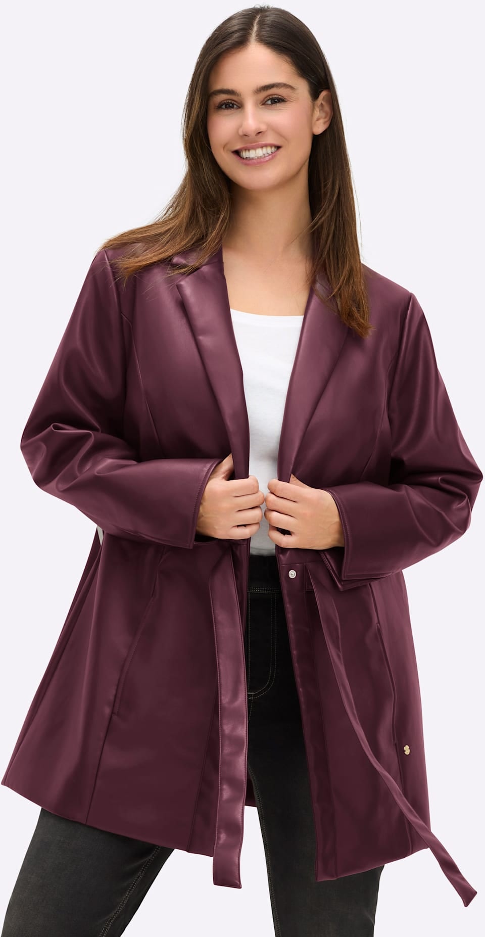 Sheego Lederimitatjacke ohne Kapuze