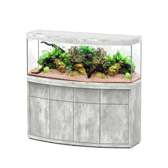 Aquarium et Meuble 4 portes Sublime Horizon Led Béton L.150,2xP.53,7cm
