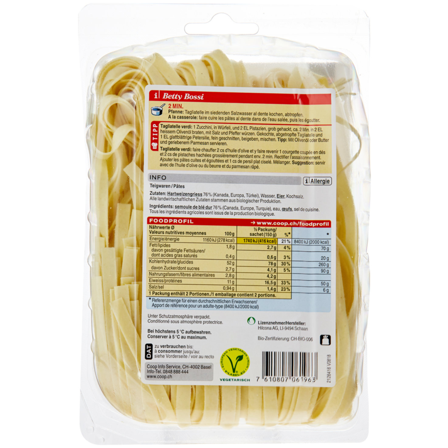 Betty Bossi Naturaplan Bio Tagliatelle
